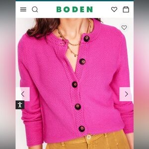 Boden XS NWT Callie Crochet Trim Cardigan Pink Women's Sweater